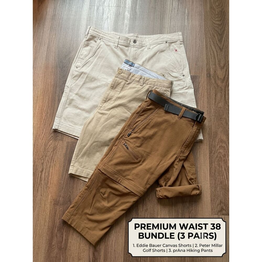 Mens Premium Bundle W38 - 3 Piece Lot (Eddie Bauer, Peter Millar, prAna)
